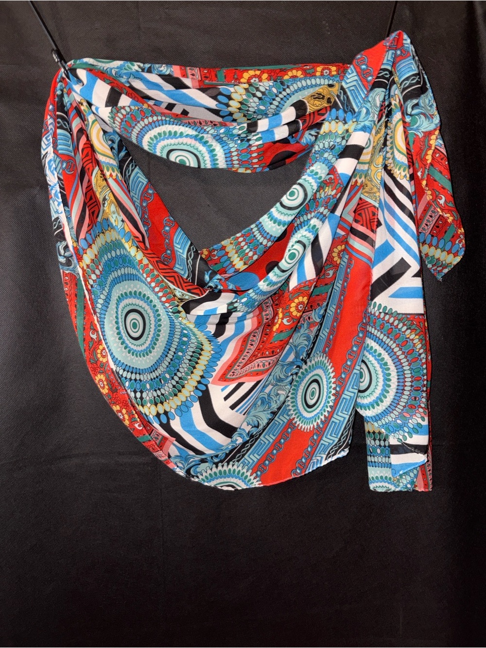 Unbranded Geometric Mosaic Print Oblong Scarf One Size Red/Multicolor Bohemian